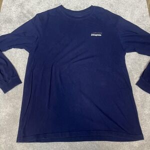 Patagonia Shirt Mens Large Blue Long Sleeve Organic Cotton Fish Logo Graphic Tee